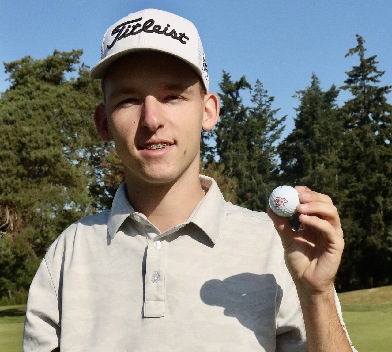 Photo byDave Logan/For Olympic Peninsula News Group / Alex LemMon, a sophomore at Chico State University, celebrates a 2024 Clallam County Amateur Championship victory.