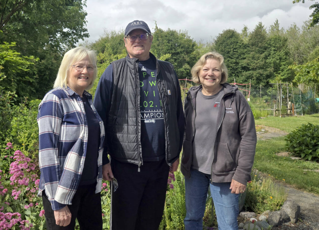 Photo courtesy of Cece Fitton / Find out how to bring bees, butterflies and hummingbirds to your yard from the Clallam County Master Gardener pollinator garden team — from left, Cece Fitton, Ed Adams and Loretta Ferguson — at the Digging Deeper Saturdays presentation “Gardening for Pollinators,” scheduled for 10:30 a.m.-noon on July 27at the Woodcock Demonstration Garden.