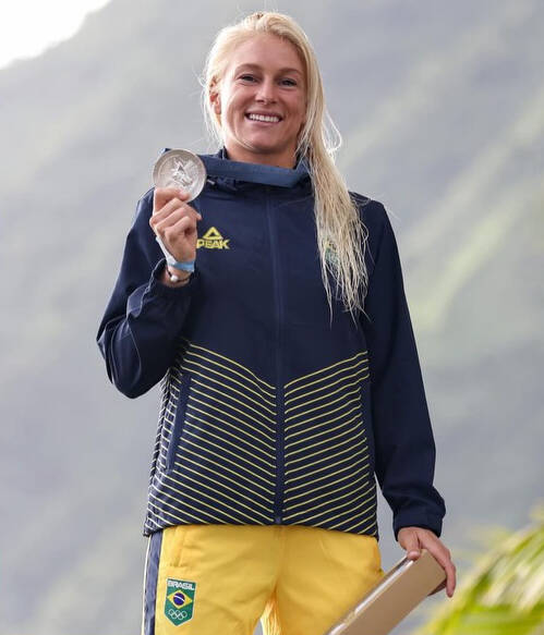 Photos courtesy of Weston-Webb family
Tatiana Weston-Webb celebrates a silver medal in the women’s shortboard surfing competition at the 2024 Olympic Games in Tahiti on Aug. 5.