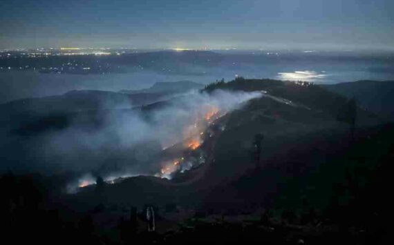 Photo courtesy of Western Washington Type 3 Incident Management Team
A wildfire near Brinnon burns in the early evening hours on Aug. 18. The fire that had spread to 445 acres is now about 80% contained.