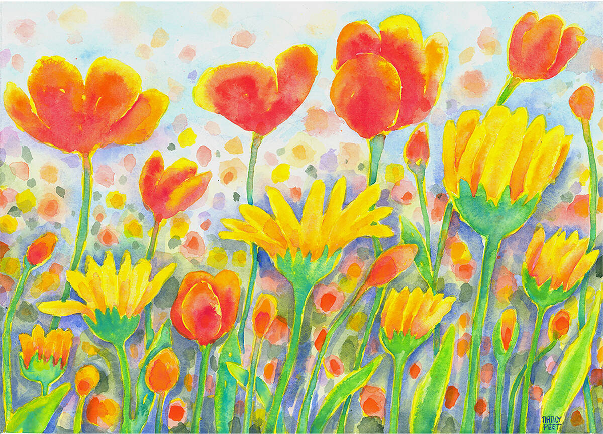 Artwork courtesy of Nancy Peet / “Field of Flowerful” by Nancy Peet, a featured artist at the Blue Whole Gallery in October.