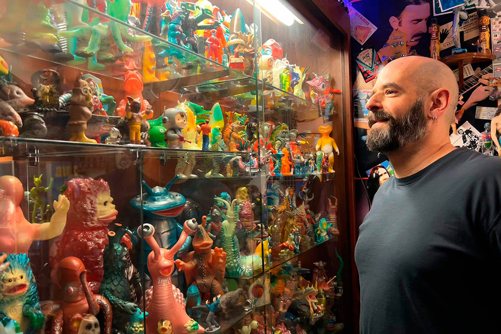 Sequim Gazette photo by Matthew Nash
Corey Edwards, organizer of the Olympic Peninsula Toy and Collectibles Show, stands by his case of Kaiju monsters he’s been collecting since the early 2000s. He said the show on Sept. 14 is an option for locals to find new and old toys that they might remember from their childhood.