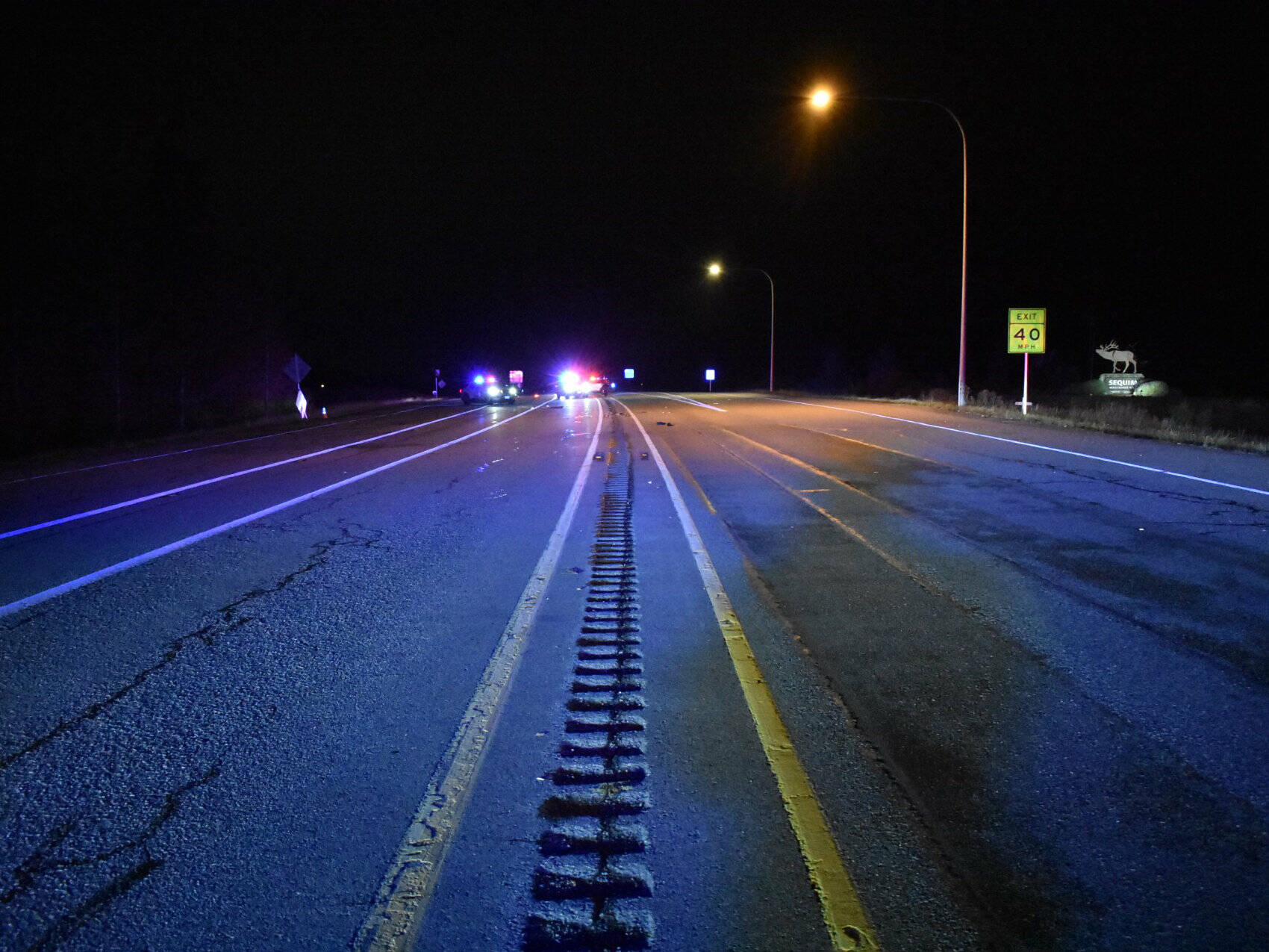 Photo courtesy Katherine Weatherwax, Washington State Patrol/ First responders report a Mukilteo man is in critical condition as of Tuesday night after he was fighting in the westbound lane of U.S. Highway 101 by Simdars Road and hit by a truck a few minutes later. He was airlifted to a trauma center and his latest condition is unknown as of Wednesday morning.