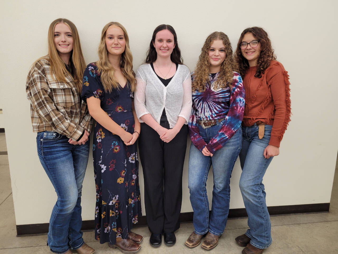 Photo courtesy of Clallam County Fair / 2025 Clallam County Fair Royalty candidates include, from left, Aliya Gillett, Keira Headrick, Julianna Getzin, Jayla Olson and Nicole Tyler. A bake sale fundraiser for Clallam County Fair Royalty program is set for Saturday, Oct. 19.