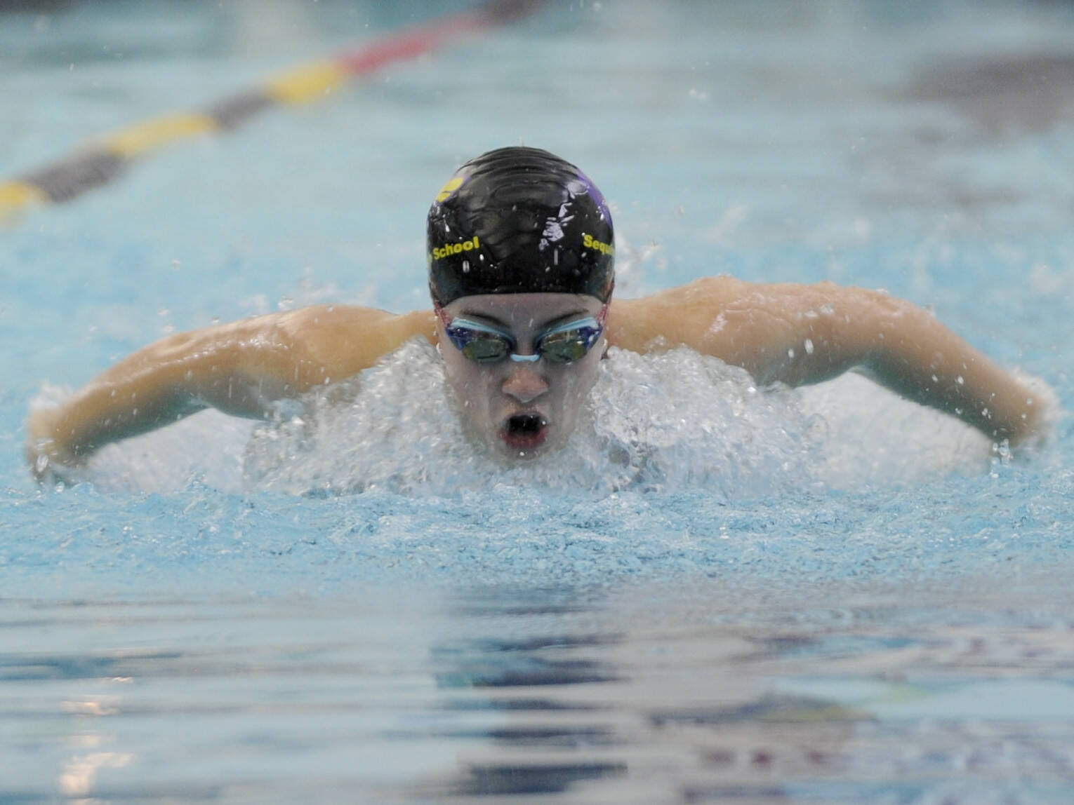 Sequim Gazette file by Michael Dashiell
Sequim’s Ava Shinkle swims on Sept. 25 against Port Angeles. She will compete this weekend at the state 2A meet in multiple events.