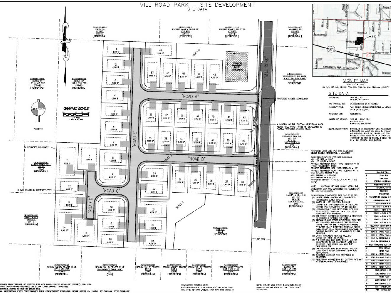 Image courtesy Habitat for Humanity of Clallam County/ This preliminary site plan for Habitat for Humanity of Clallam County shows a potential 45 homes going on 7.7 acres at 303 Mill Road in Carlsborg. Habitat leaders purchased the property in late October for $1.93 million with $854,000 bequest from Frances J. Lyon.