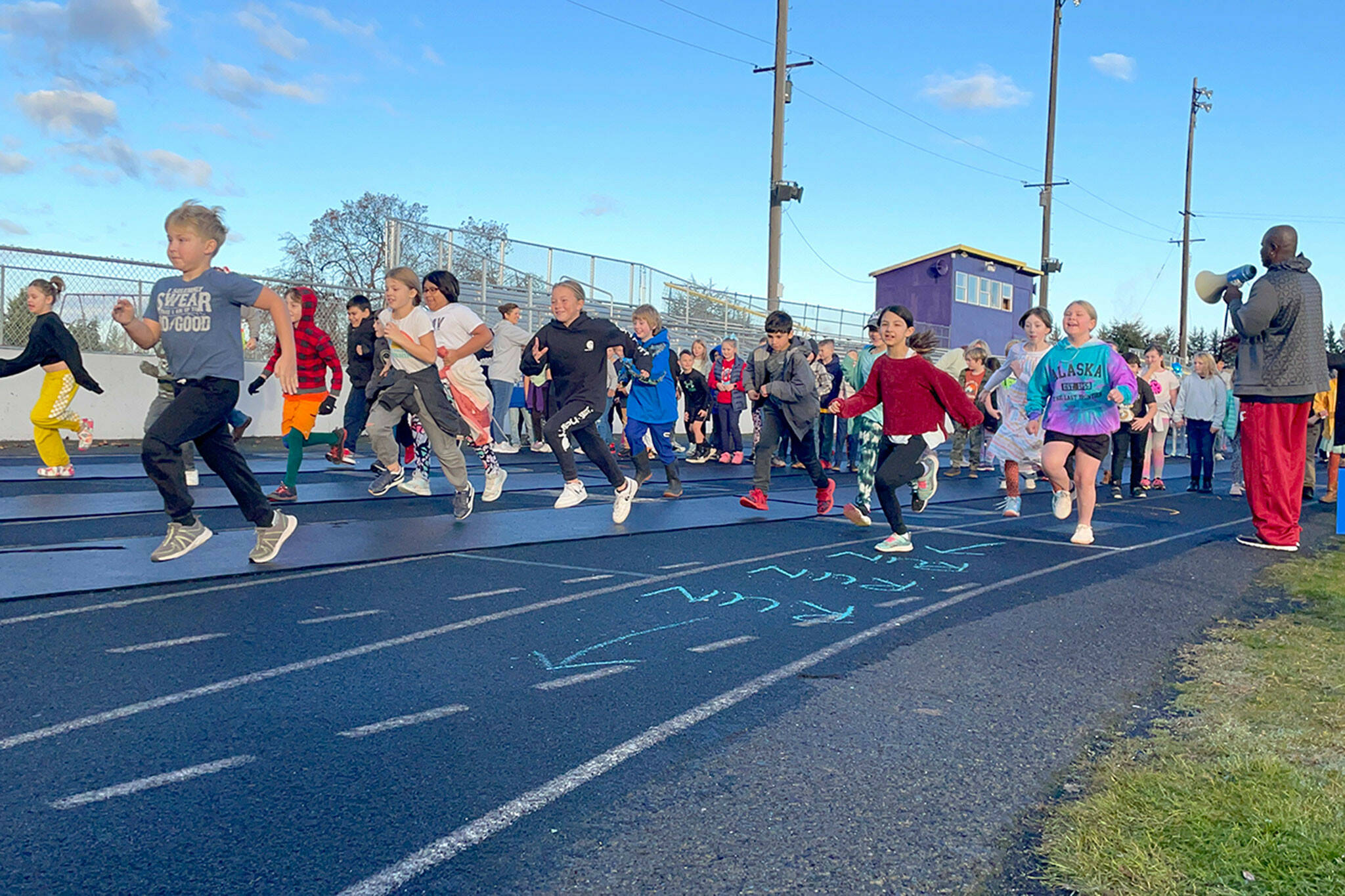 Third graders dash out at the start of Sequim Elementary PTA’s Turkey Trot in 2023. Organizers look to fund various programs again this school year for the annual event set for Nov. 27 at both Greywolf and Helen Haller Elementary schools.
Sequim Gazette file photo by Matthew Nash