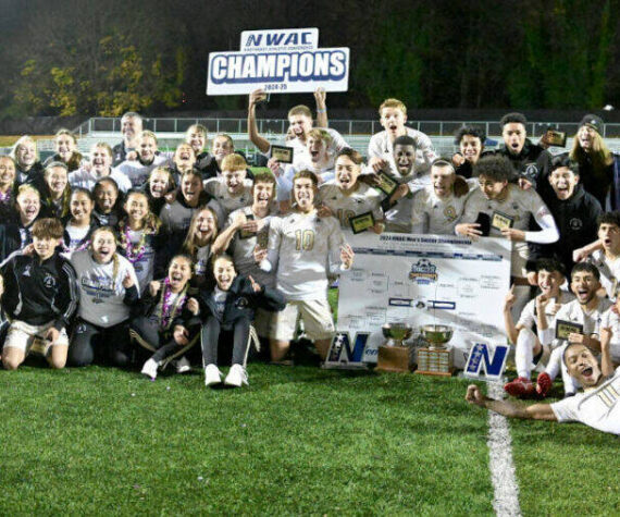 <p>Photo courtesy Peninsula College</p>
                                <p>The Peninsula College men’s and women’s soccer teams celebrate their dual championships Sunday (Nov. 17) in Tukwila after the men beat Clark College 3-0 in their finals match and the women won 1-0 over Bellevue.</p>