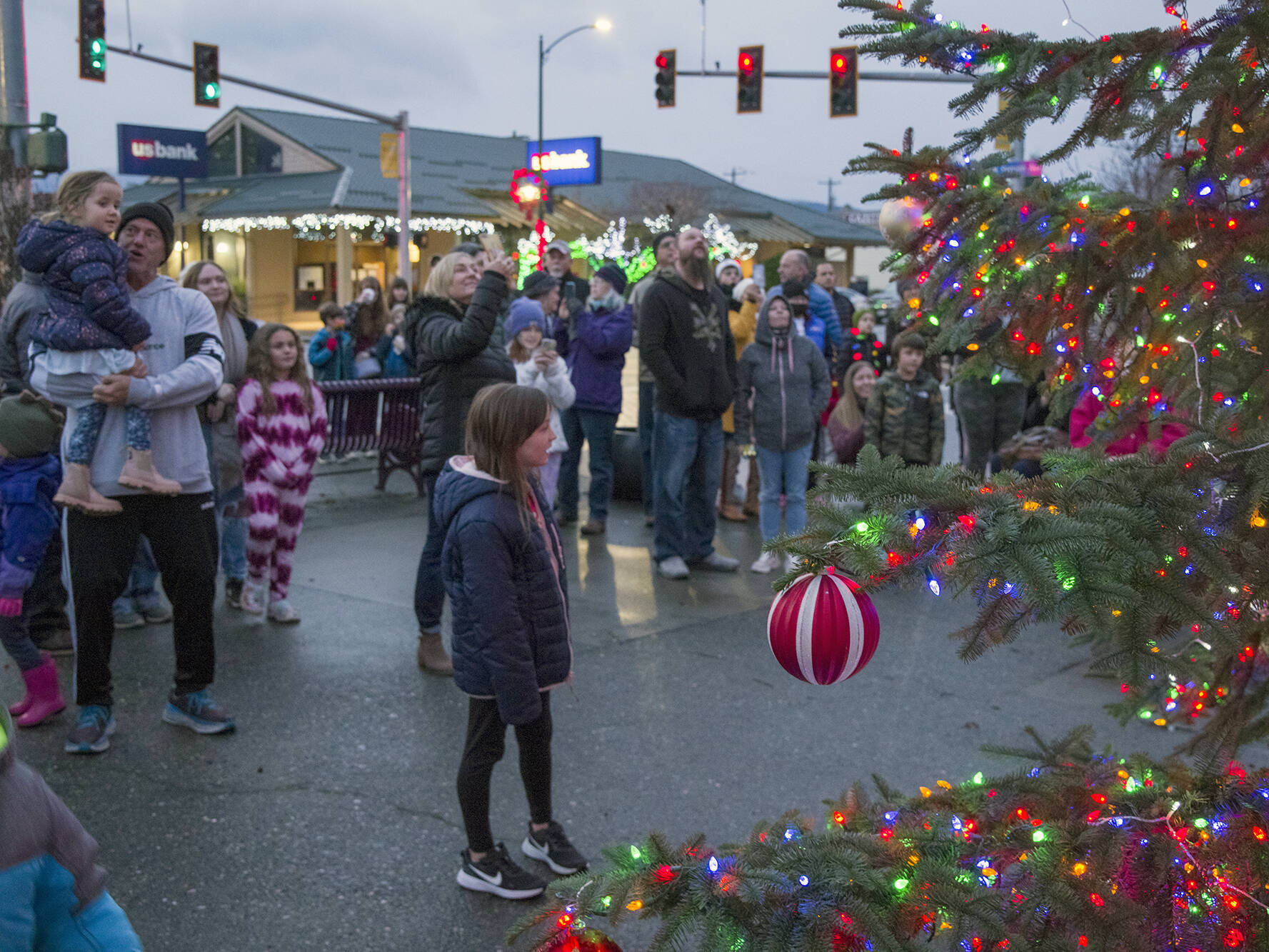 Sequim Gazette file photo by Emily Matthiessen
Once again, the Christmas tree in Centennial Place, seen here in 2021, will be switched on for the Hometown Holidays event set for Nov. 30 at Centennial Place in downtown Sequim.