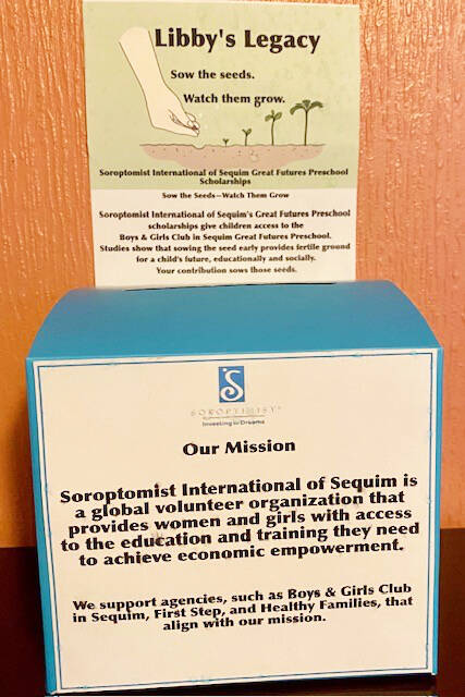 Photo courtesy Soroptimist International of Sequim 
A new scholarship fund, Libby’s Legacy through Soroptimist International of Sequim will help families pay for their children to attend Great Futures Preschool at the Boys & Girls Club in Sequim. Collection boxes for donations are found across Sequim in local businesses.