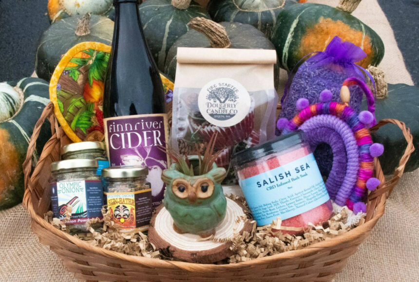 <p>Photo courtesy Sequim Farmers & Artisans Market/ New this year, market-goers can build their own gift baskets and for those in a rush, they’ll also have pre-made baskets that are filled with a variety of goods from vendors.</p>