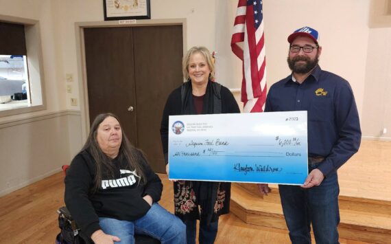 Bonnie Richardson, left, and E.R. Klayton Waldron, right, present a check for $6,000 to Sequim Food Bank Executive Director Andra Smith. Richardson procured the funds by submitting for a grant from Elks National Foundation (ENF). The money was used to help fill 850 bags for the food bank’s Family Holiday Meal Program.
Photos courtesy of Sequim Elks Lodge #2642