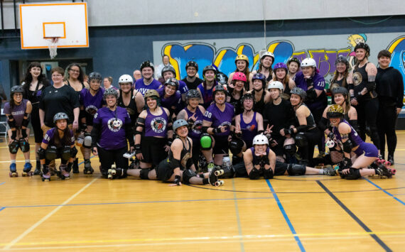 Courtesy of Angelina Morales Photography
The entire teams of Port Scandalous Scandals, with pickup players, and Bellingham Roller Betties Tough Love posed for photographer Angelina Morales after what she called “an electrifying bout” on Feb. 22 at the Sequim Boys and Girls Club, the Scandals’ first bout of the season. Next bout will be April 5, same place.